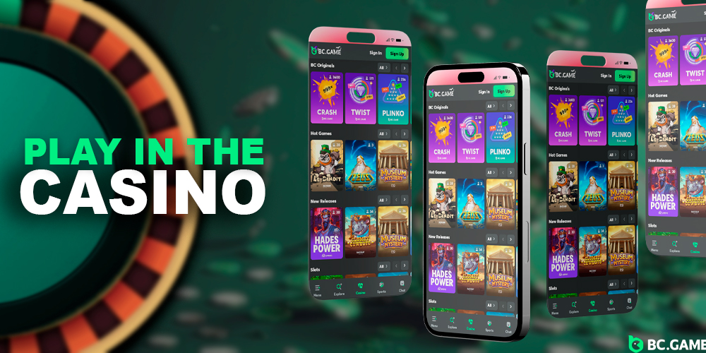 Play casino games in the app