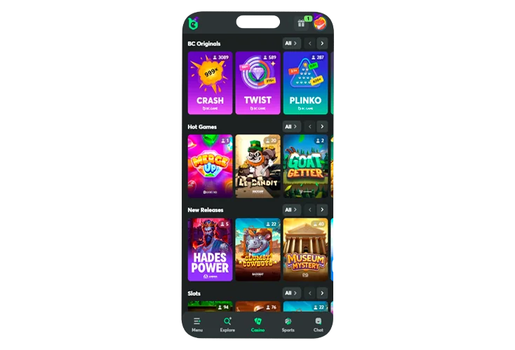 Selecting the desired casino game