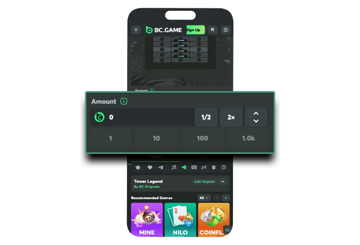 Selecting the bet amount