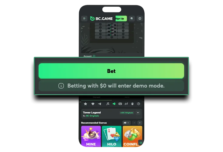 Starting the game in Tower Legend